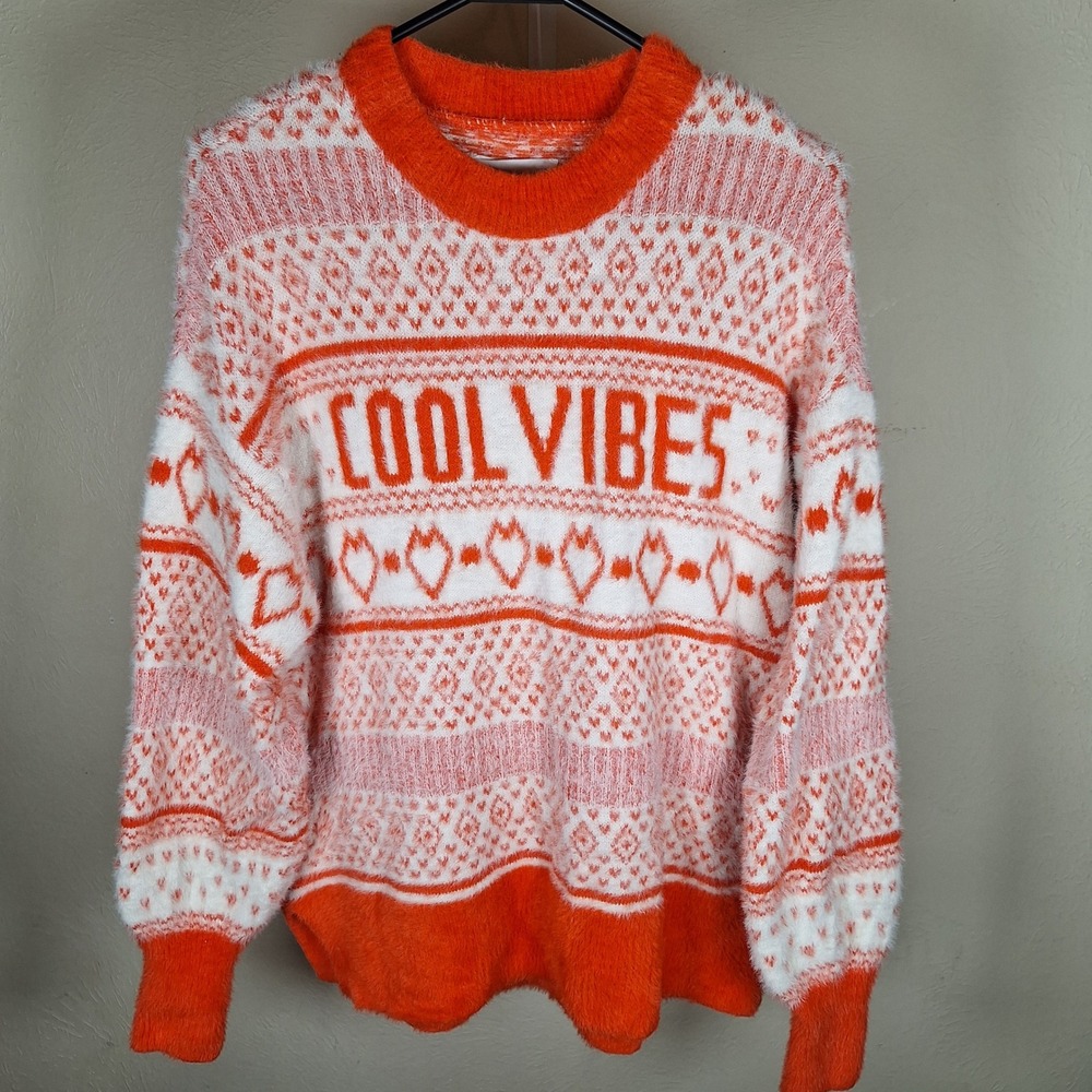 Aerie Oversized Cool Vibes  Slouchy‎ Shag Heart Holiday Folk Alpine Sweater XS